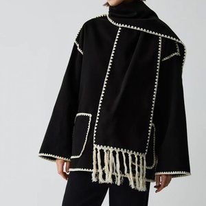 **NWT** Commense Contrast Trim Jacket With Matching Scarf in Black